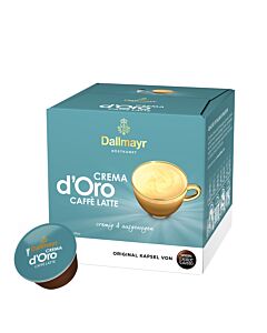 Dallmayr Crema d'Oro Caffè Latte package and capsule for Dolce Gusto