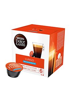 Nescafé Lungo Decaffeinato package and capsule for Dolce Gusto