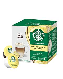 Starbucks Madagascar Vanilla Macchiato package and capsule for Dolce Gusto