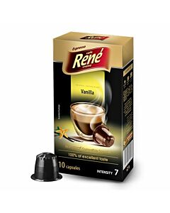 CafÃ© RenÃ© Vanilla package and capsule for NespressoÂ®