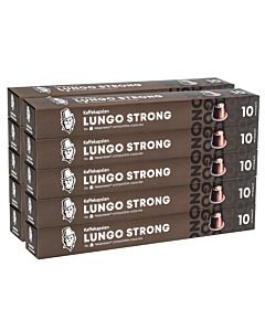 Pack con 100 cápsulas de aluminio de Kaffekapslen Lungo Strong para Nespresso