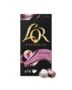 L'OR Or Rose package and capsule for Nespresso