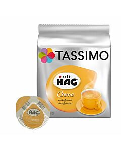 Café Hag Crema Decaf package and capsule for Tassimo