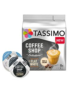 Coffee Shop Selections Flat White package and capsule for Tassimo