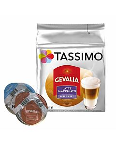 Gevalia Latte Macchiato Less Sweet package and capsule for Tassimo