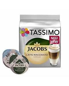 Jacobs Latte Macchiato Vanilla package and capsule for Tassimo